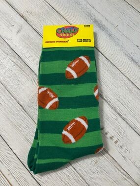 Men’s Green Striped Football Crew Crazy Socks